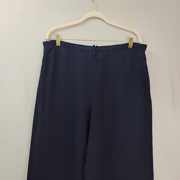 MM by Krizia Silk Wide Leg Pants Women’s Sz 8 Navy Semi Sheer Drawstring Pockets - Picture 4 of 10